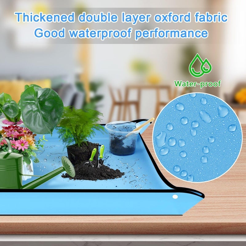 SupKing Repotting Mat 29.5"x 29.5" for Indoor Plant Transplanting Large Blue Garden Mat Gift for Plant Lovers Oxford Fabric Portable Potting Tray for Gardening Mess Control - Image 4